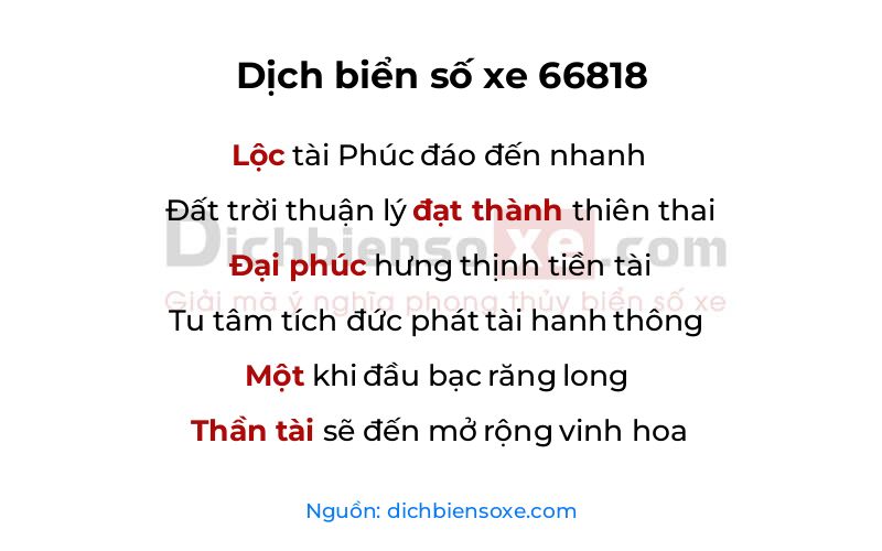 Dịch thơ biển số 66818
