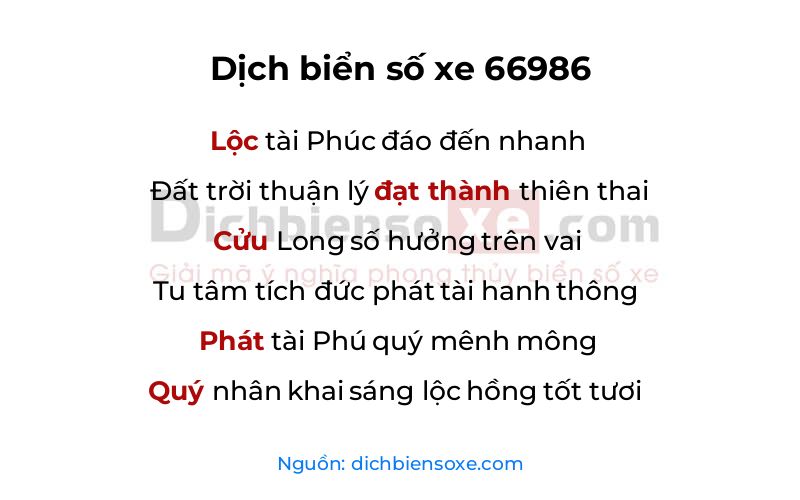 Dịch thơ biển số 66986
