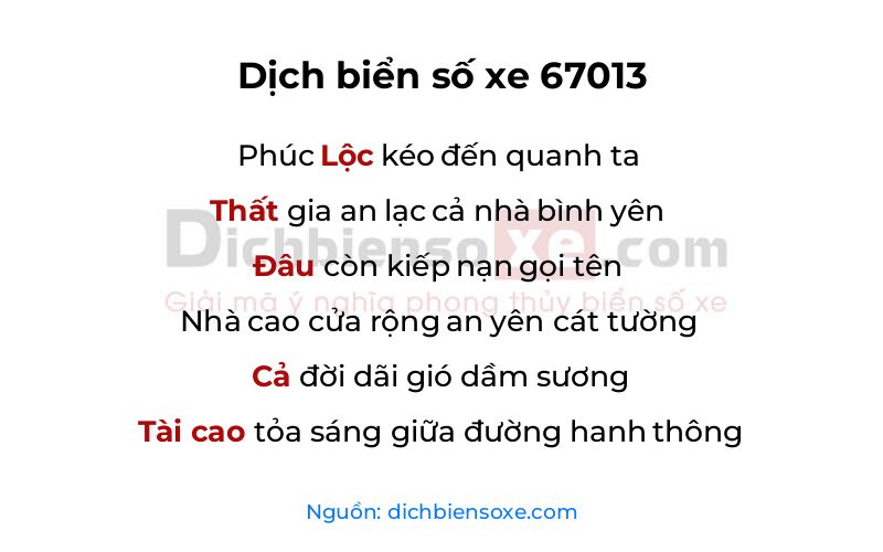 Dịch thơ biển số 67013