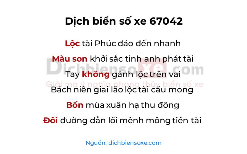 Dịch thơ biển số 67042
