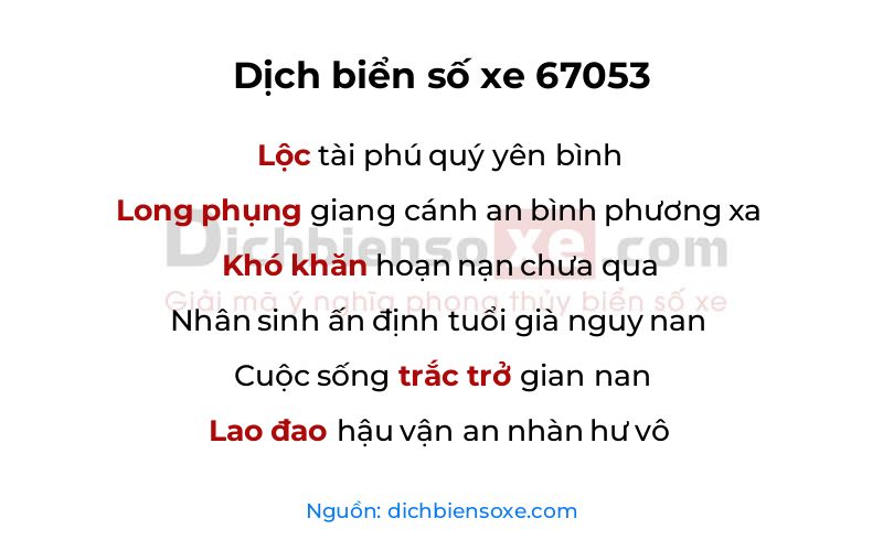 Dịch thơ biển số 67053