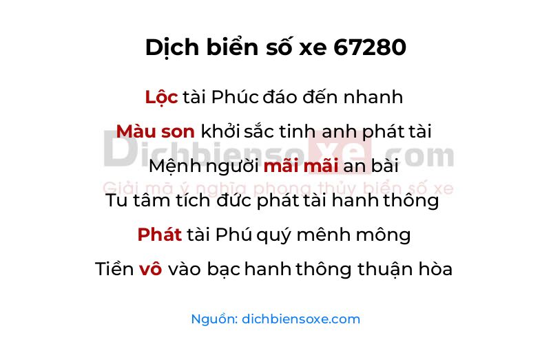 Xem ý nghĩa phong thủy biển số xe 67280 (Thất Mãi Phát Không)
