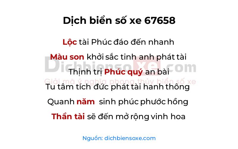Dịch thơ biển số 67658