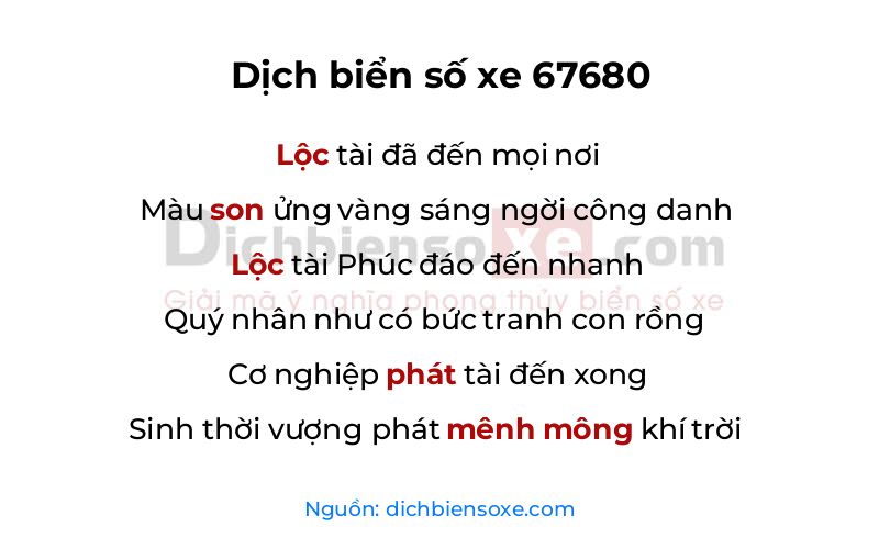 Dịch thơ biển số 67680