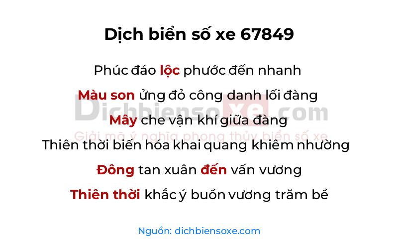 Dịch thơ biển số 67849