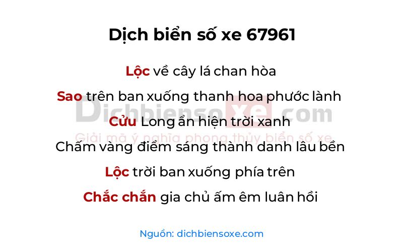Dịch thơ biển số 67961