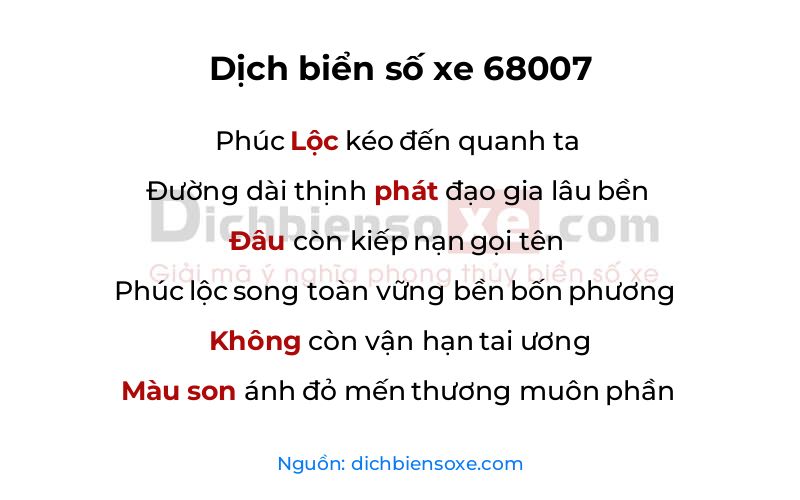 Dịch thơ biển số 68007