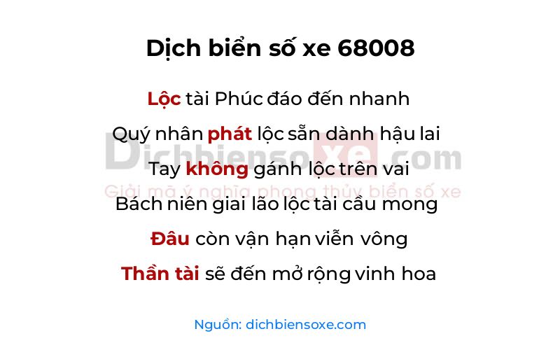 Dịch thơ biển số 68008