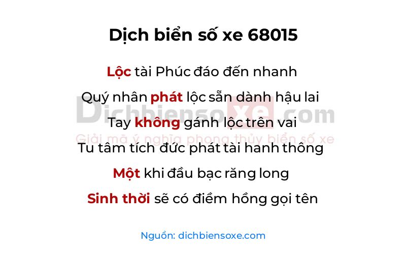 Dịch thơ biển số 68015