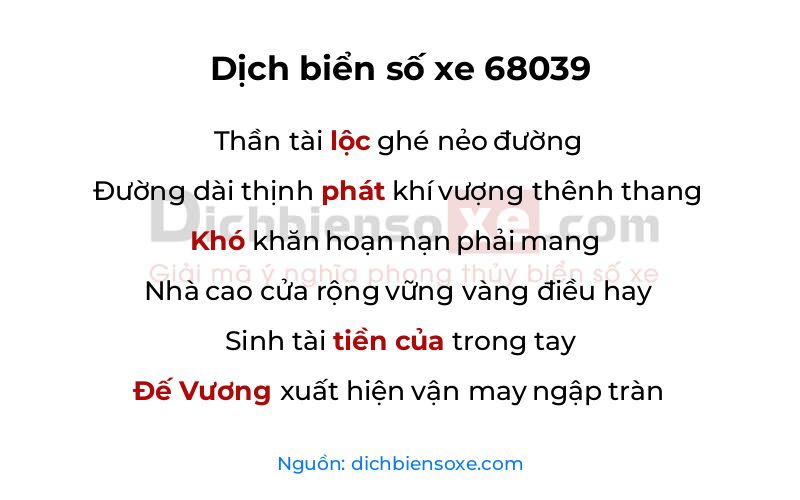 Dịch thơ biển số 68039