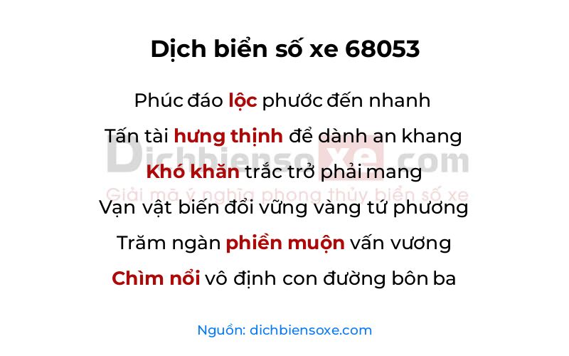 Dịch thơ biển số 68053