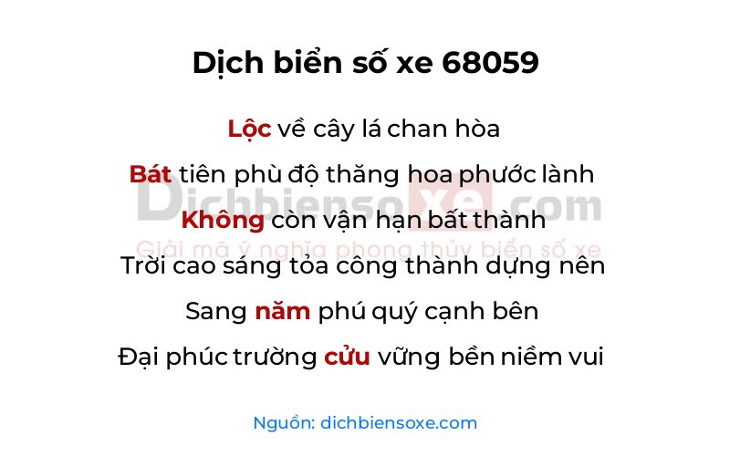 Dịch thơ biển số 68059