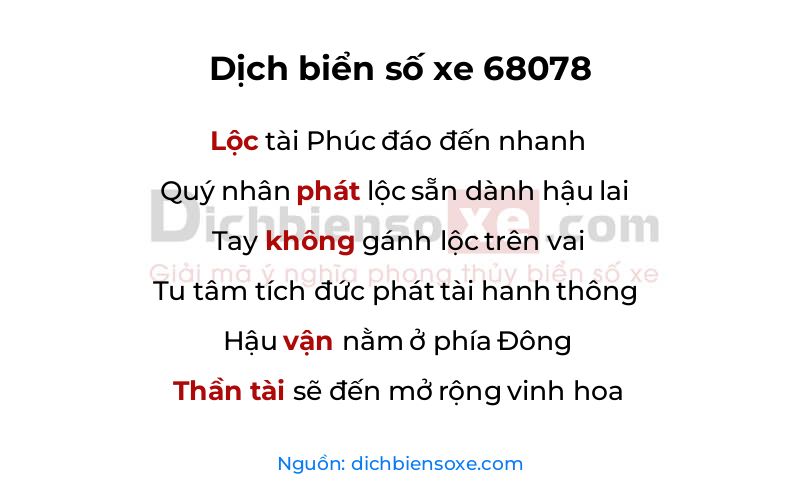 Dịch thơ biển số 68078