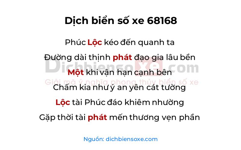 Dịch thơ biển số 68168