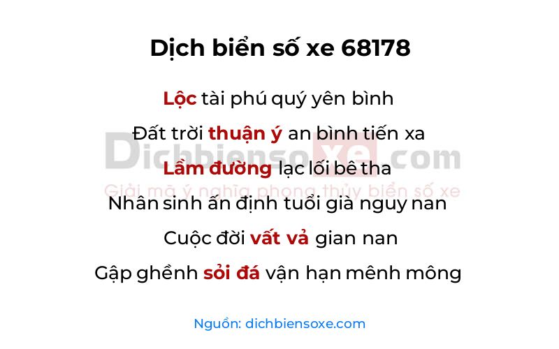 Dịch thơ biển số 68178