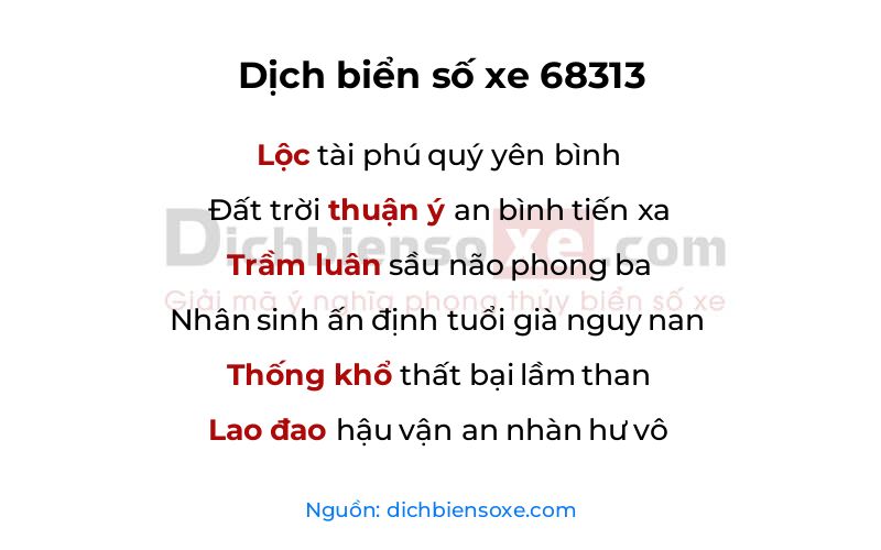 Dịch thơ biển số 68313
