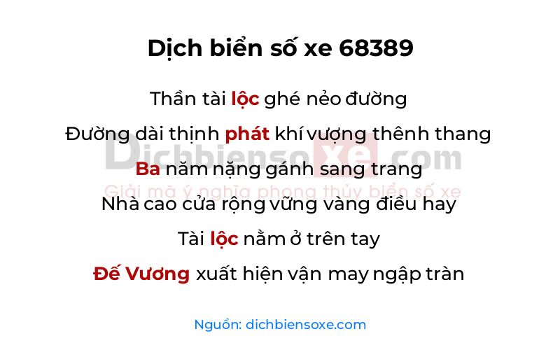 Dịch thơ biển số 68389