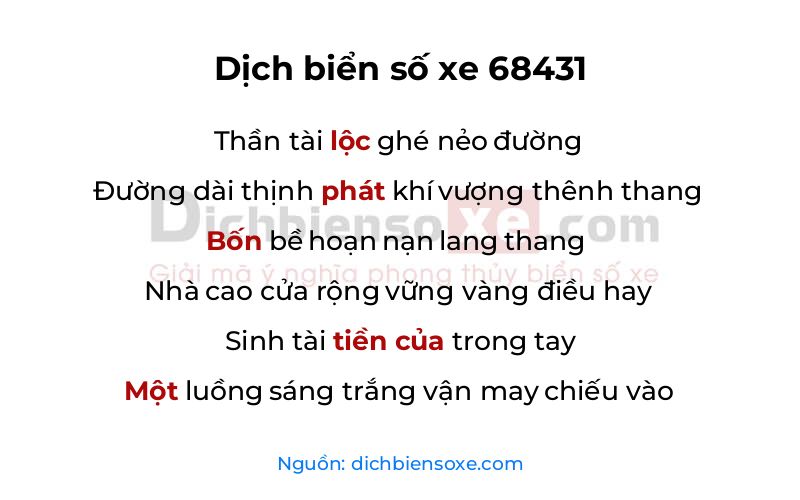 Dịch thơ biển số 68431