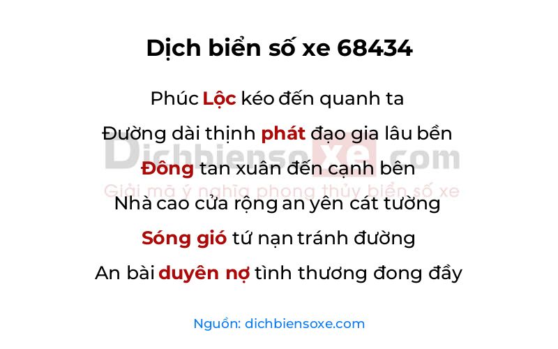 Dịch thơ biển số 68434
