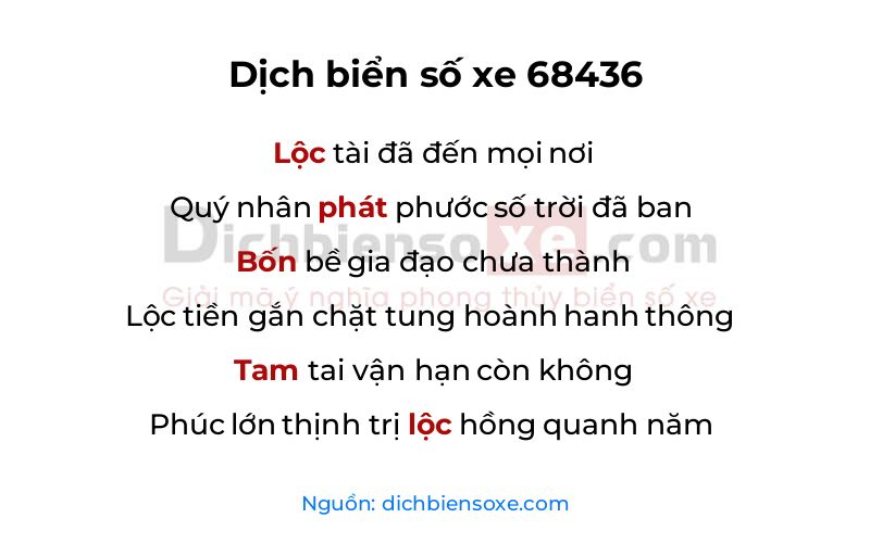 Dịch thơ biển số 68436
