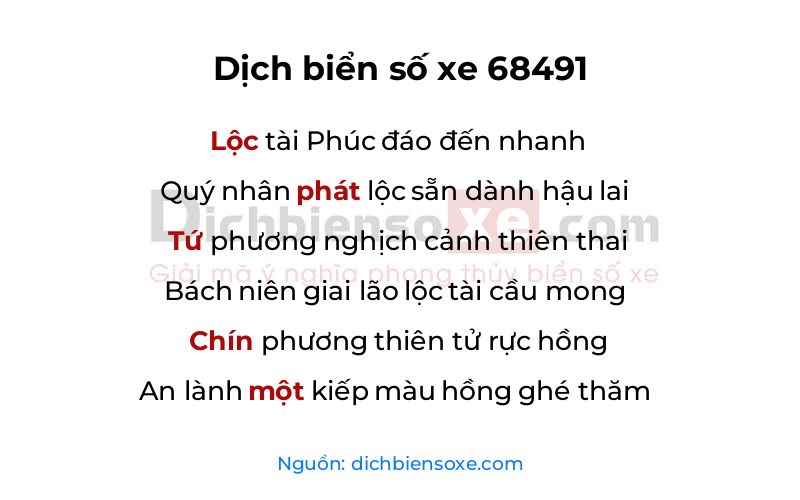 Dịch thơ biển số 68491