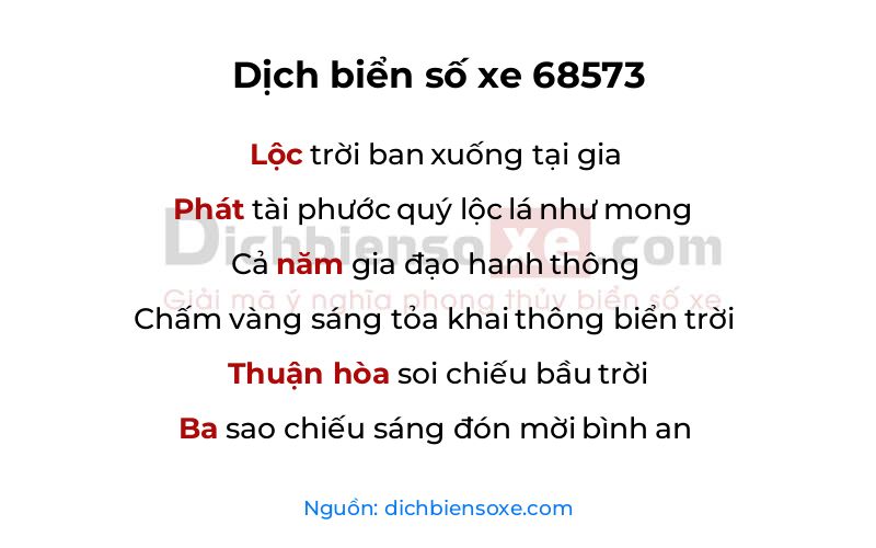 Dịch thơ biển số 68573