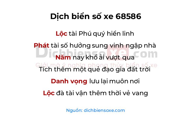 Dịch thơ biển số 68586