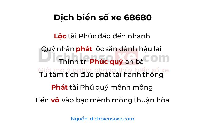 Dịch thơ biển số 68680