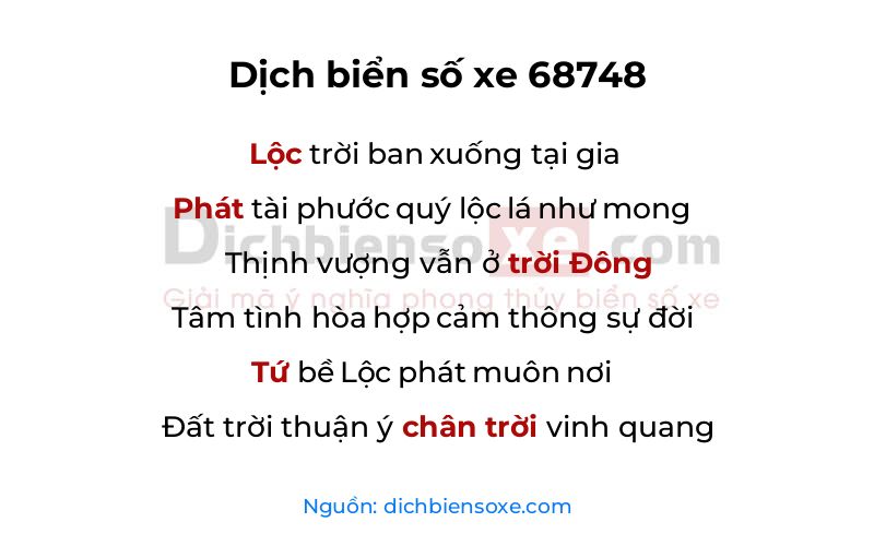 Dịch thơ biển số 68748