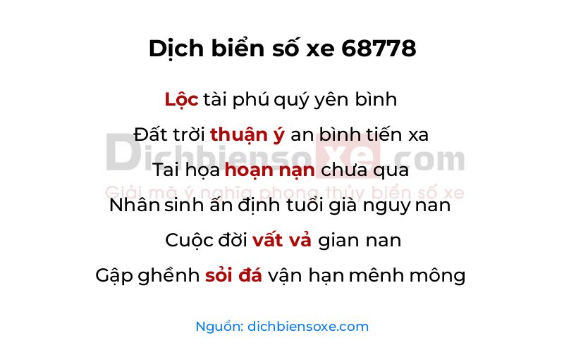 Dịch thơ biển số 68778