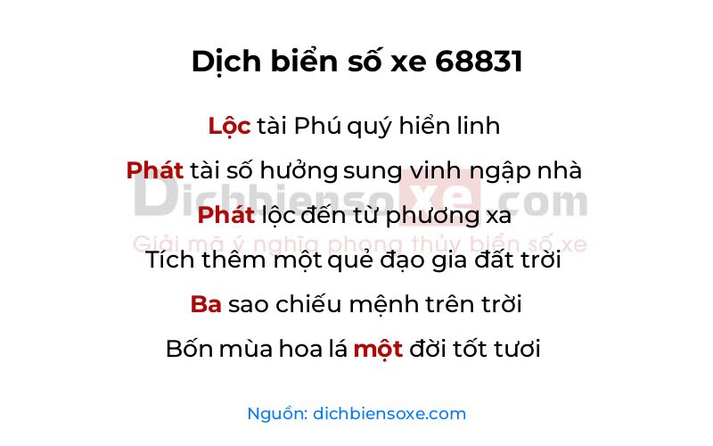 Dịch thơ biển số 68831