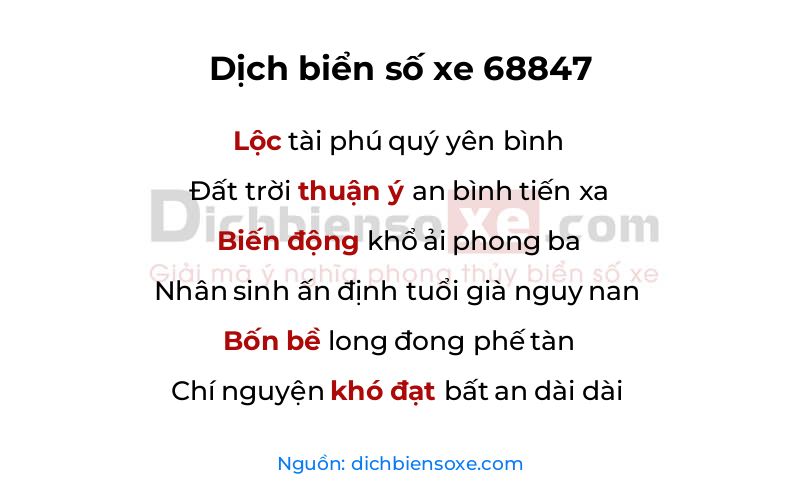 Dịch thơ biển số 68847
