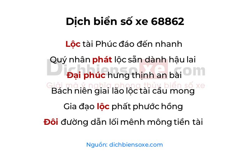 Dịch thơ biển số 68862