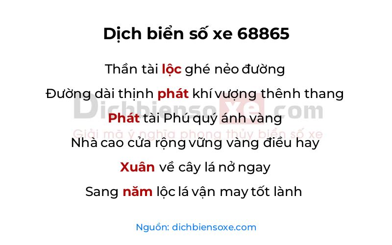 Dịch thơ biển số 68865