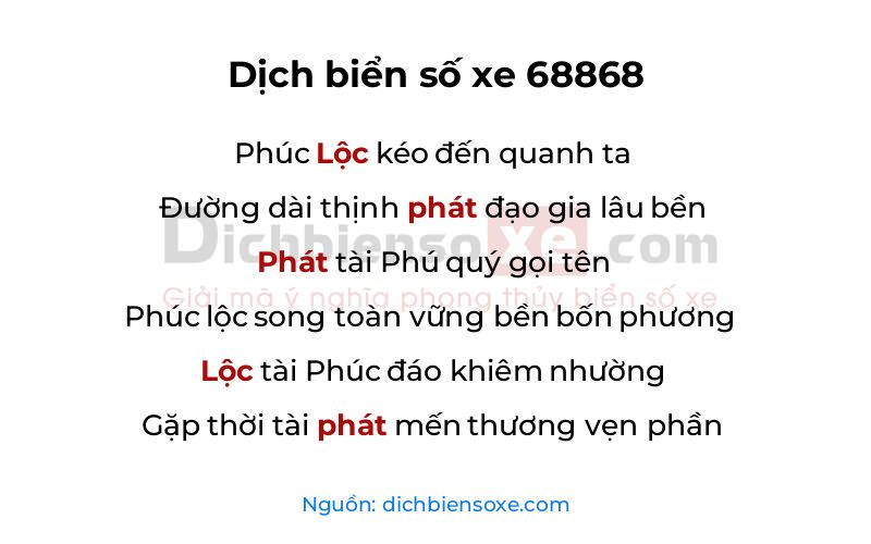 Dịch thơ biển số 68868