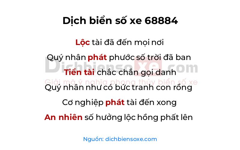 Dịch thơ biển số 68884