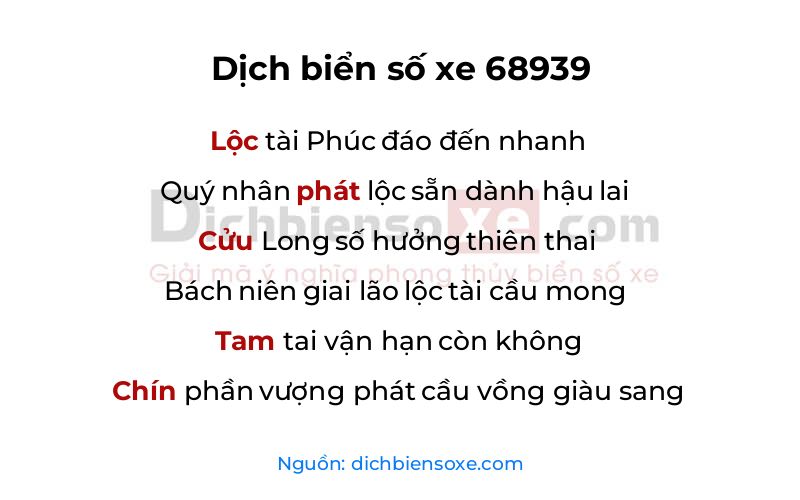 Dịch thơ biển số 68939