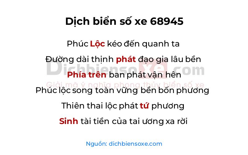 Dịch thơ biển số 68945