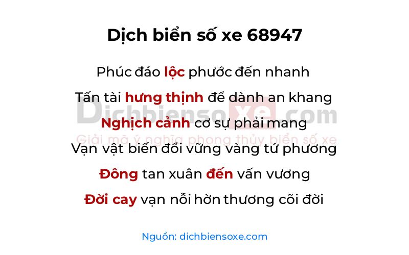Dịch thơ biển số 68947