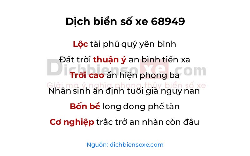 Dịch thơ biển số 68949