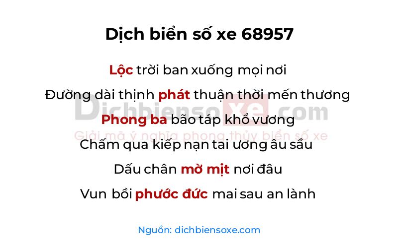 Dịch thơ biển số 68957