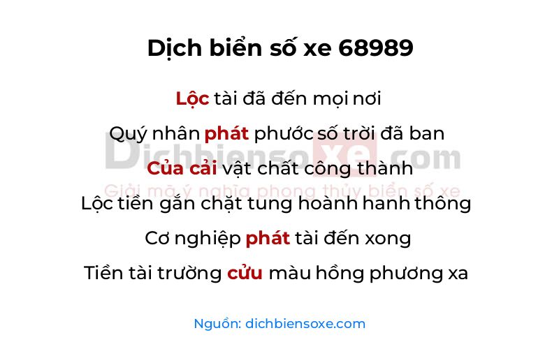Dịch thơ biển số 68989