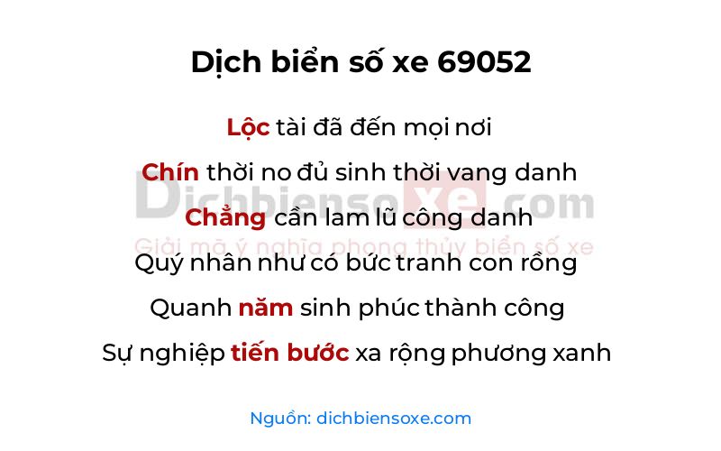 Dịch thơ biển số 69052