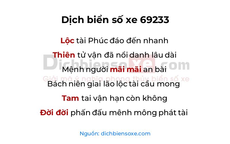 Dịch thơ biển số 69233
