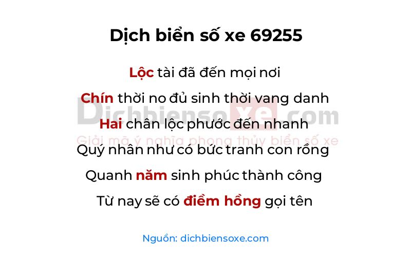 Dịch thơ biển số 69255