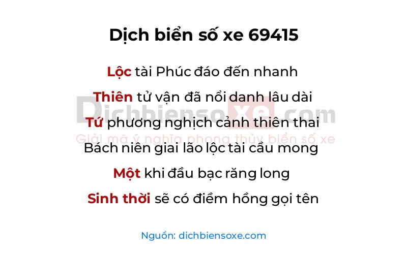 Dịch thơ biển số 69415