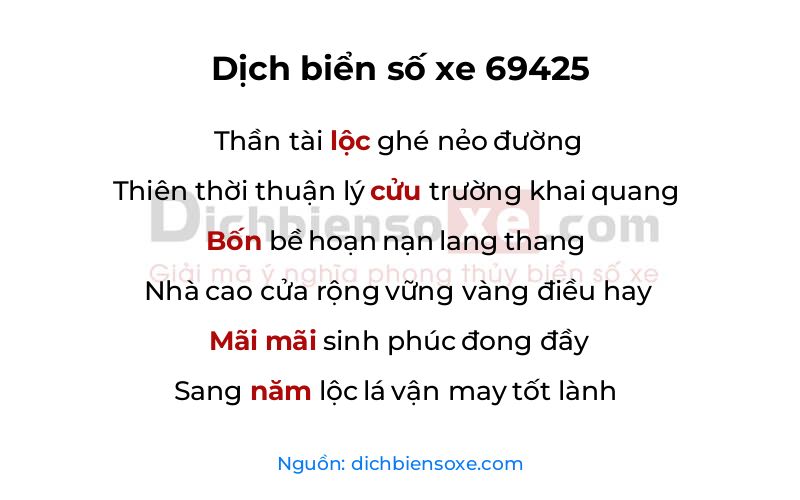 Dịch thơ biển số 69425