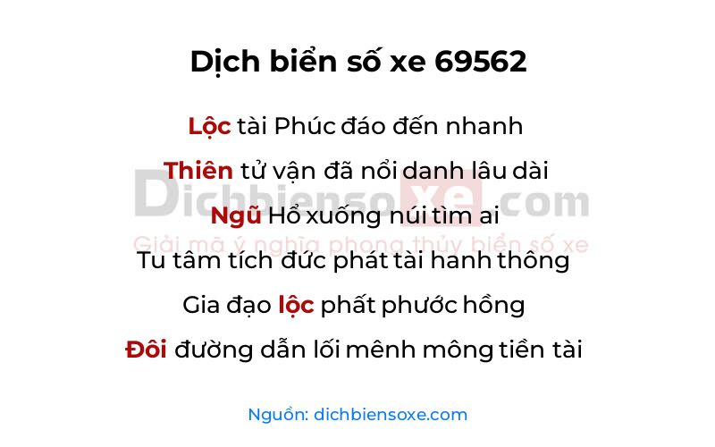 Dịch thơ biển số 69562