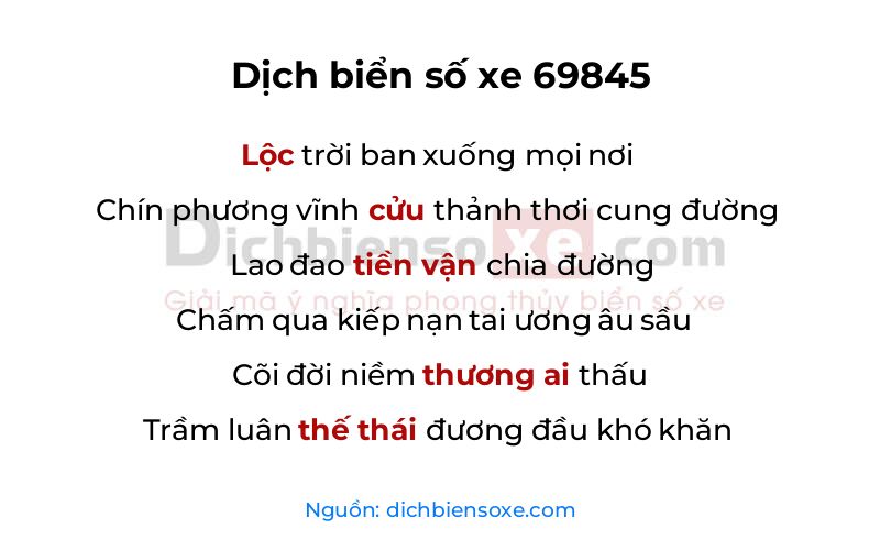 Dịch thơ biển số 69845