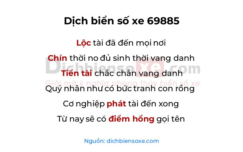 Dịch thơ biển số 69885